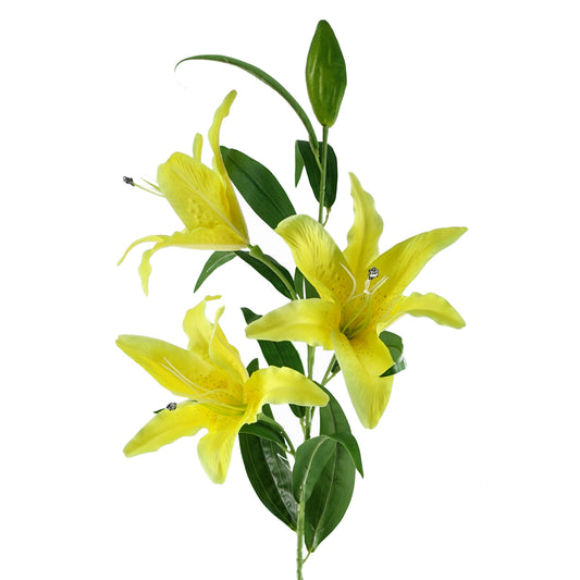 100cm Large Yellow Lily Stem - 3 Flowers-0