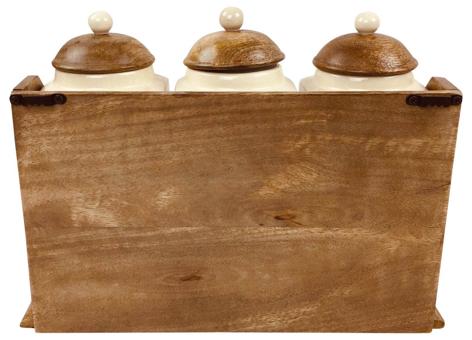 Three Ceramic Jars With Wooden Drawers-1