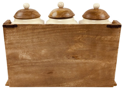 Three Ceramic Jars With Wooden Drawers-1