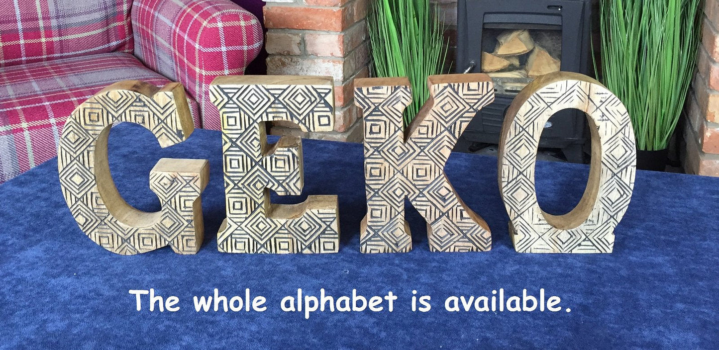 Hand Carved Wooden Geometric Letter W-4