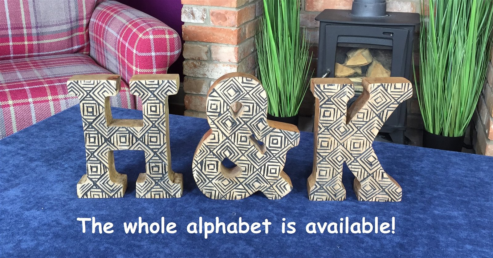 Hand Carved Wooden Geometric Letter K-3