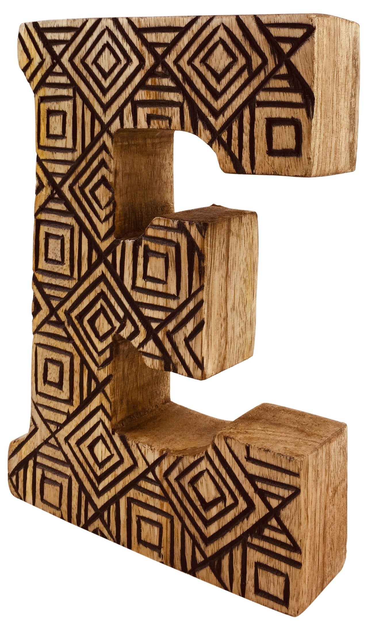 Hand Carved Wooden Geometric Letter E-2