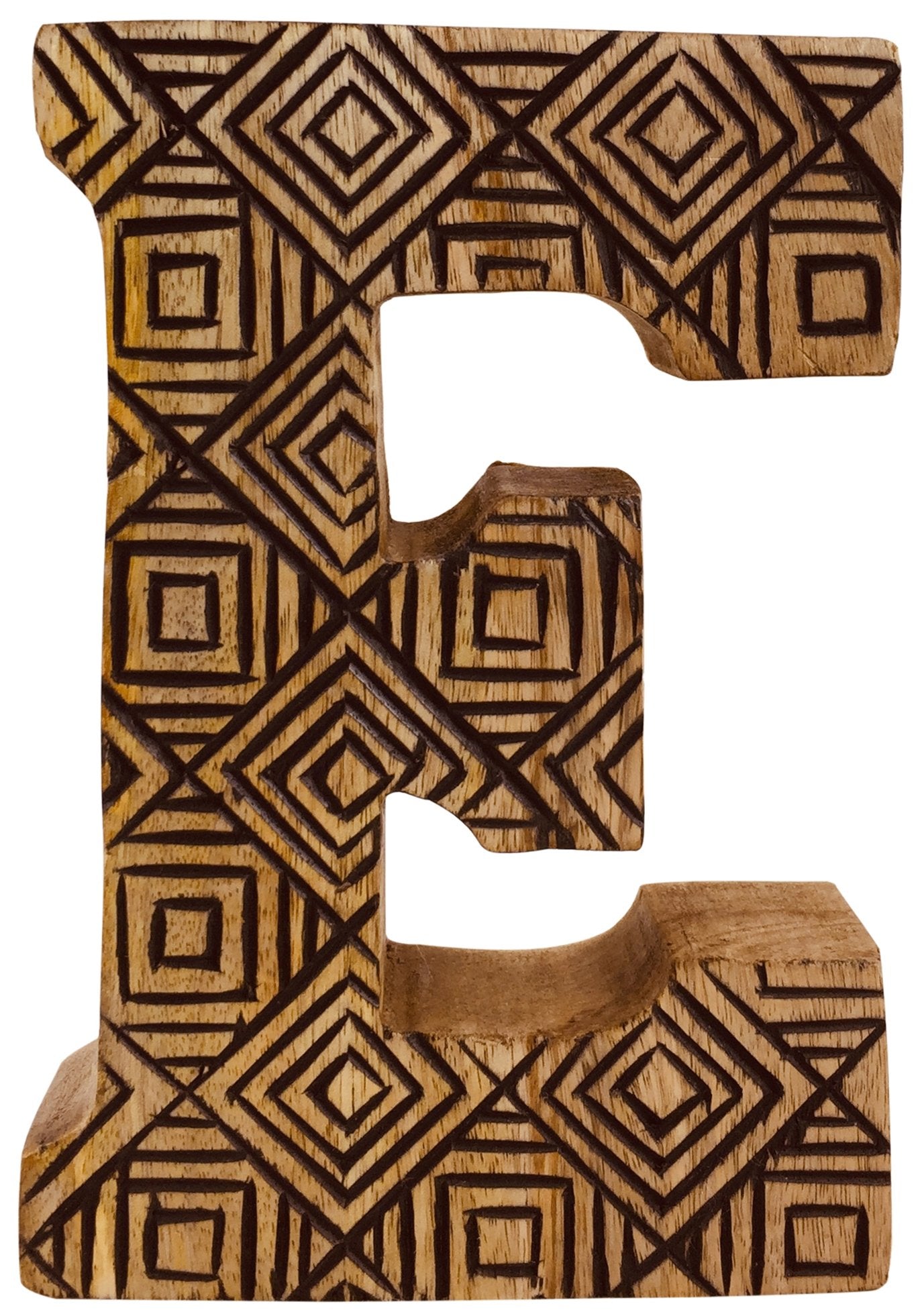 Hand Carved Wooden Geometric Letter E-0