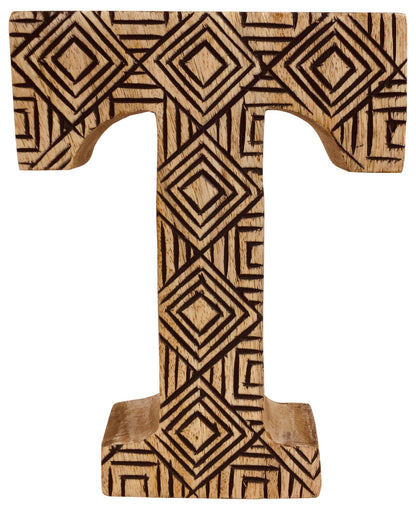 Hand Carved Wooden Geometric Letter T-0