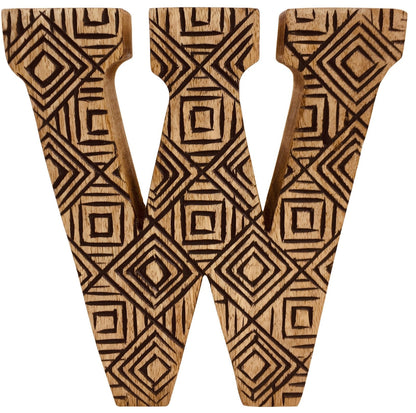 Hand Carved Wooden Geometric Letter W-0