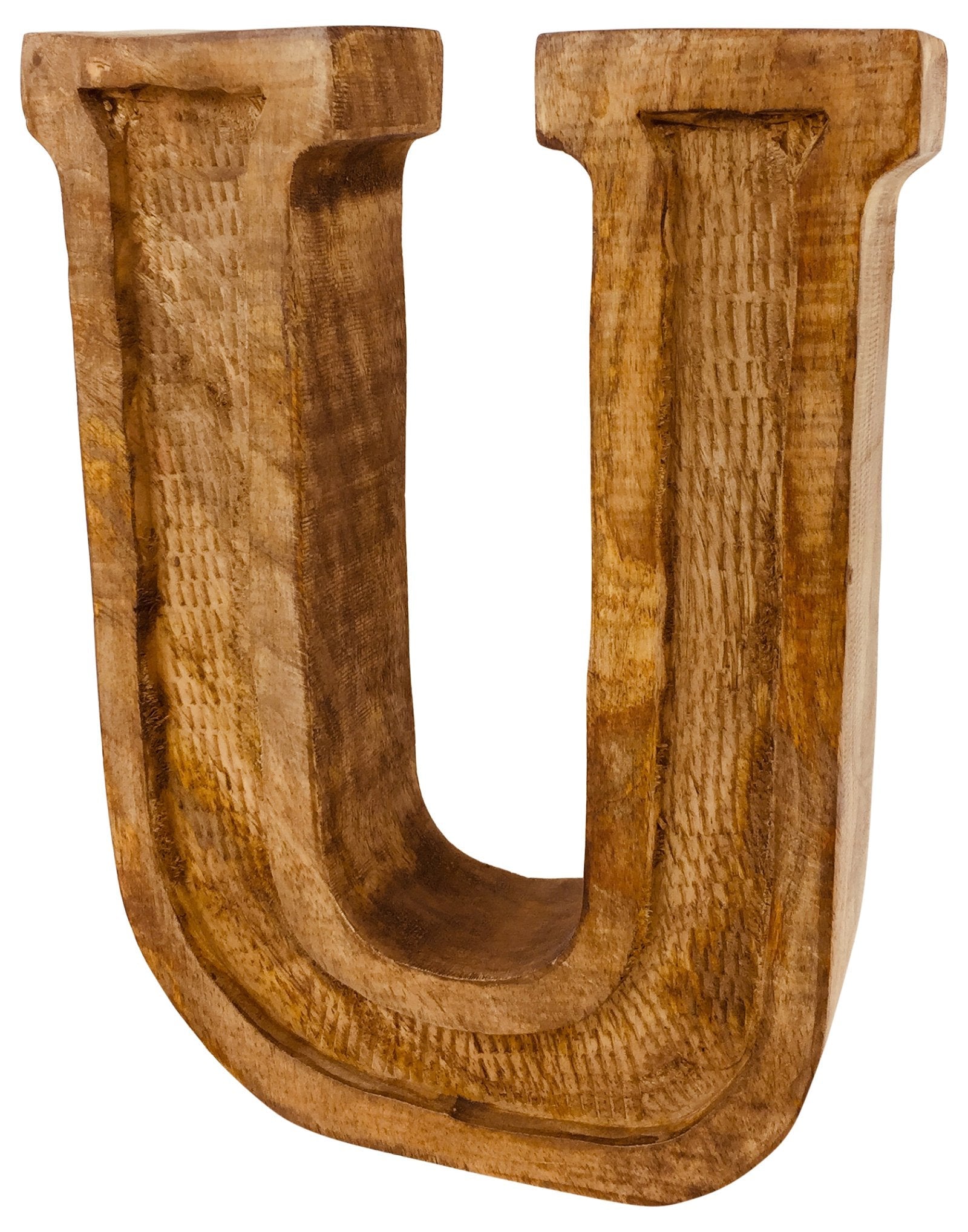 Hand Carved Wooden Embossed Letter U-2