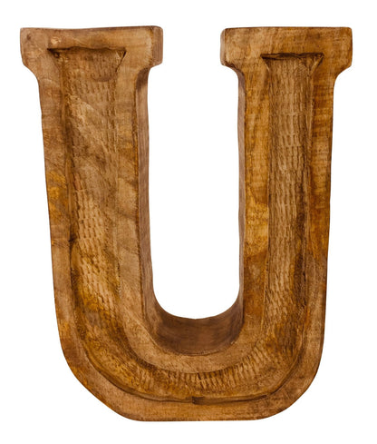 Hand Carved Wooden Embossed Letter U-0