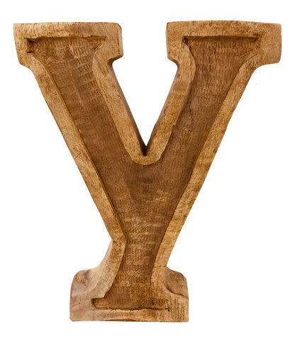 Hand Carved Wooden Embossed Letter Y-0