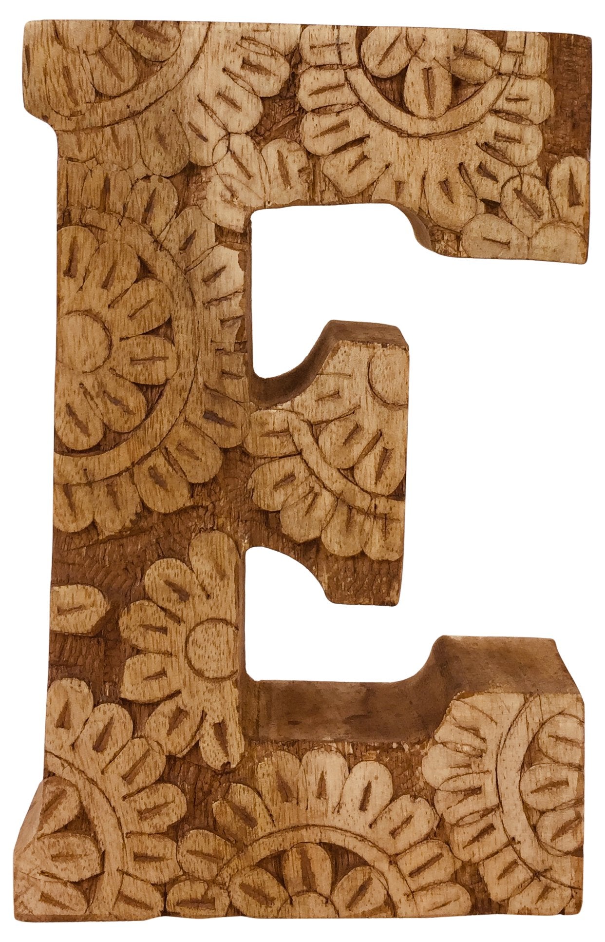 Hand Carved Wooden Flower Letter E-0