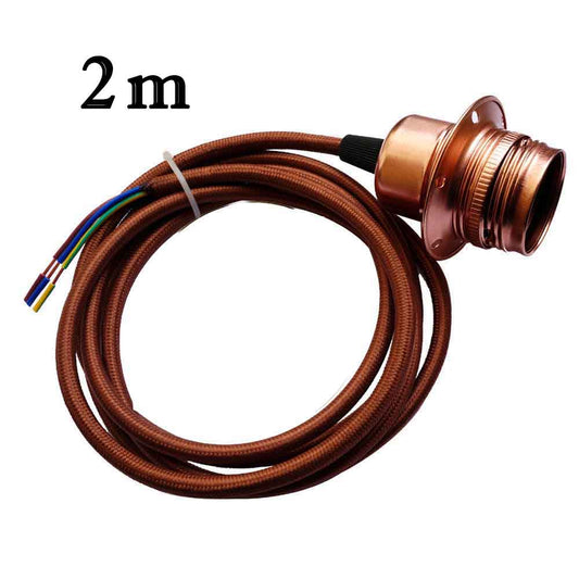 E27 Copper Colour Aluminum Holder Fabric 3 Core Round Brown Colour 2m Cable Pendant Set~3633-0