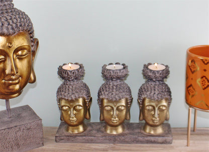 Triple Candle Holder, Buddha Design-1