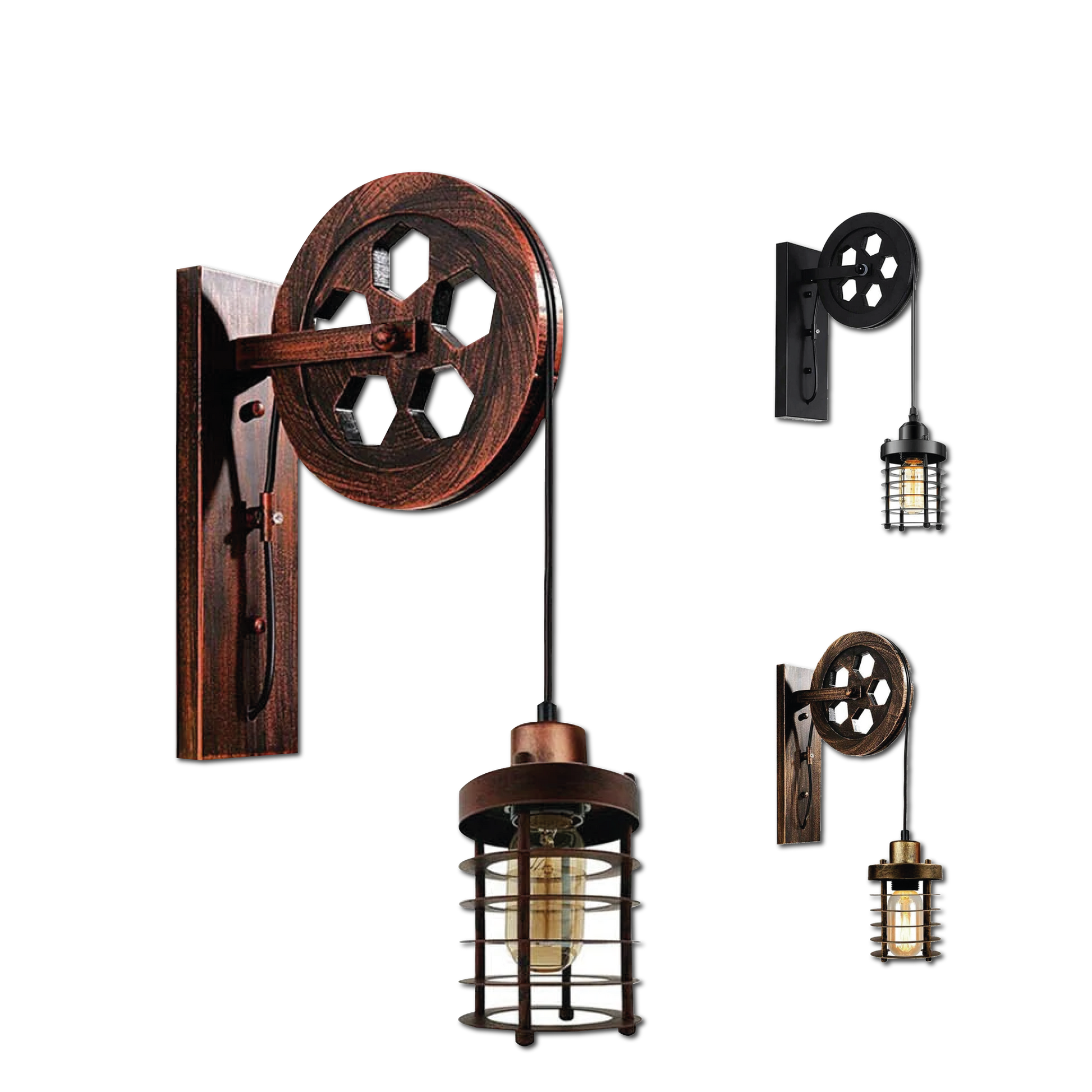 Industrial Wall Mounted Pulley Wheel Light Retro Metal Cylinder Shape Shade ~1222-0