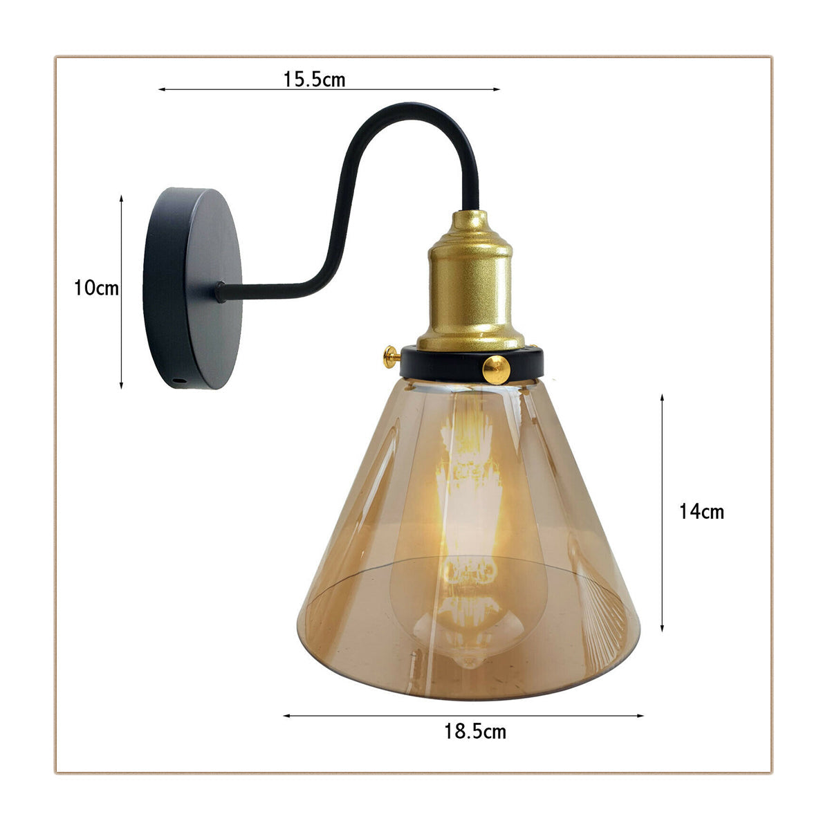 Industrial glass wall light Amber Glass cone replacement Lampshade ~1771-3