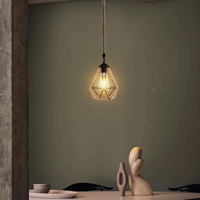 Hemp Rope Pendant Light Vintage Retro Loft Industrial Hanging Lamp~4587-2