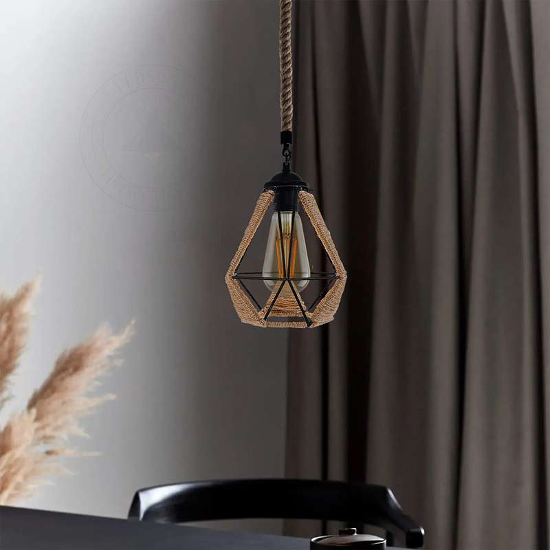 Hemp Rope Pendant Light Vintage Retro Loft Industrial Hanging Lamp~4587-3