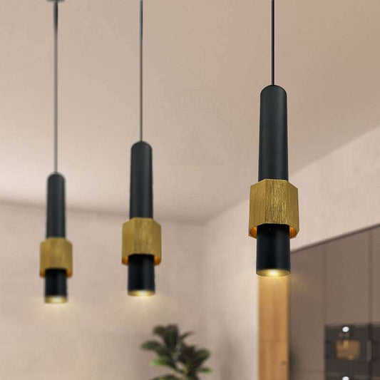 Modern Black & Gold Long Tube Aluminum Ceiling Pendant Cylindrical LED Light~4591-0