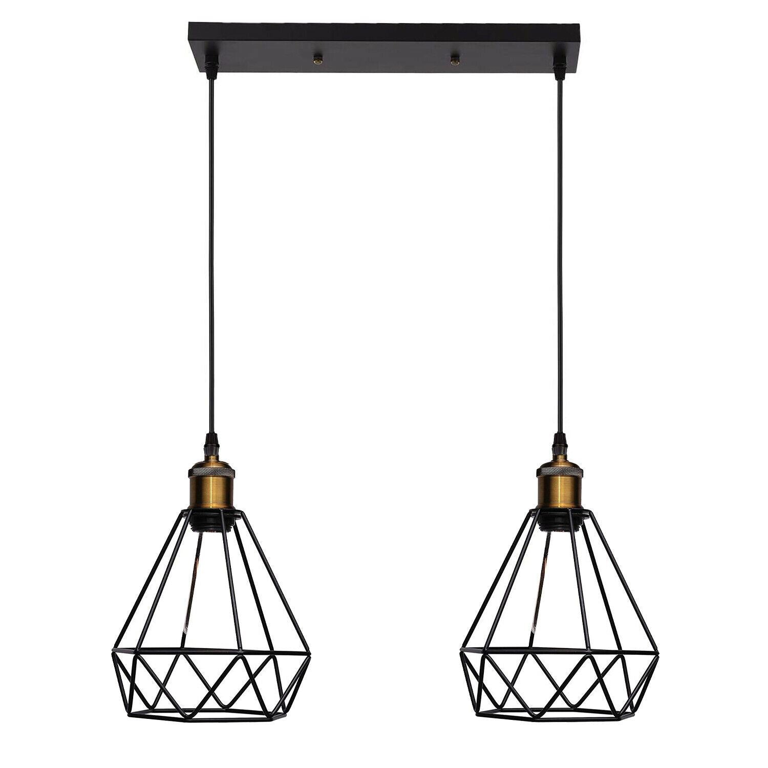 Industrial Vintage Retro 2 Head Black Ceiling Pendant Metal Wire Cage Hanging Indoor Lighting~1208-5