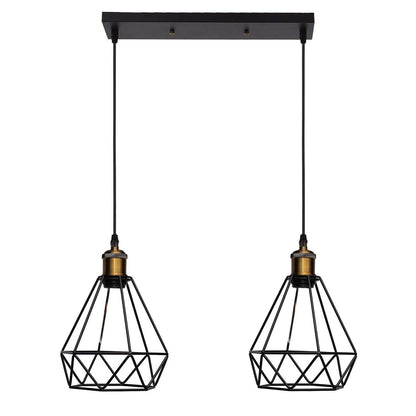 Industrial Vintage Retro 2 Head Black Ceiling Pendant Metal Wire Cage Hanging Indoor Lighting~1208-5