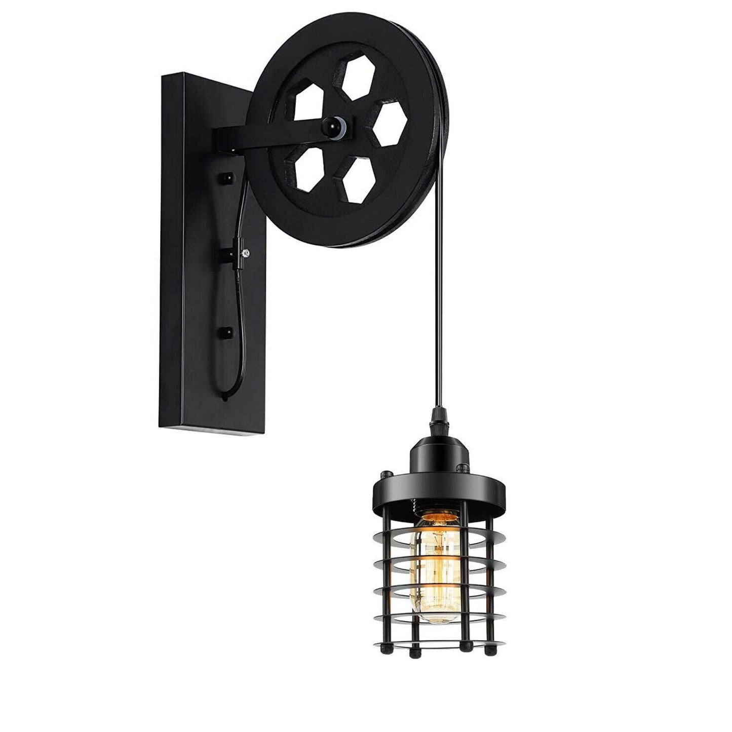 Industrial Wall Mounted Pulley Wheel Light Retro Metal Cylinder Shape Shade ~1222-6