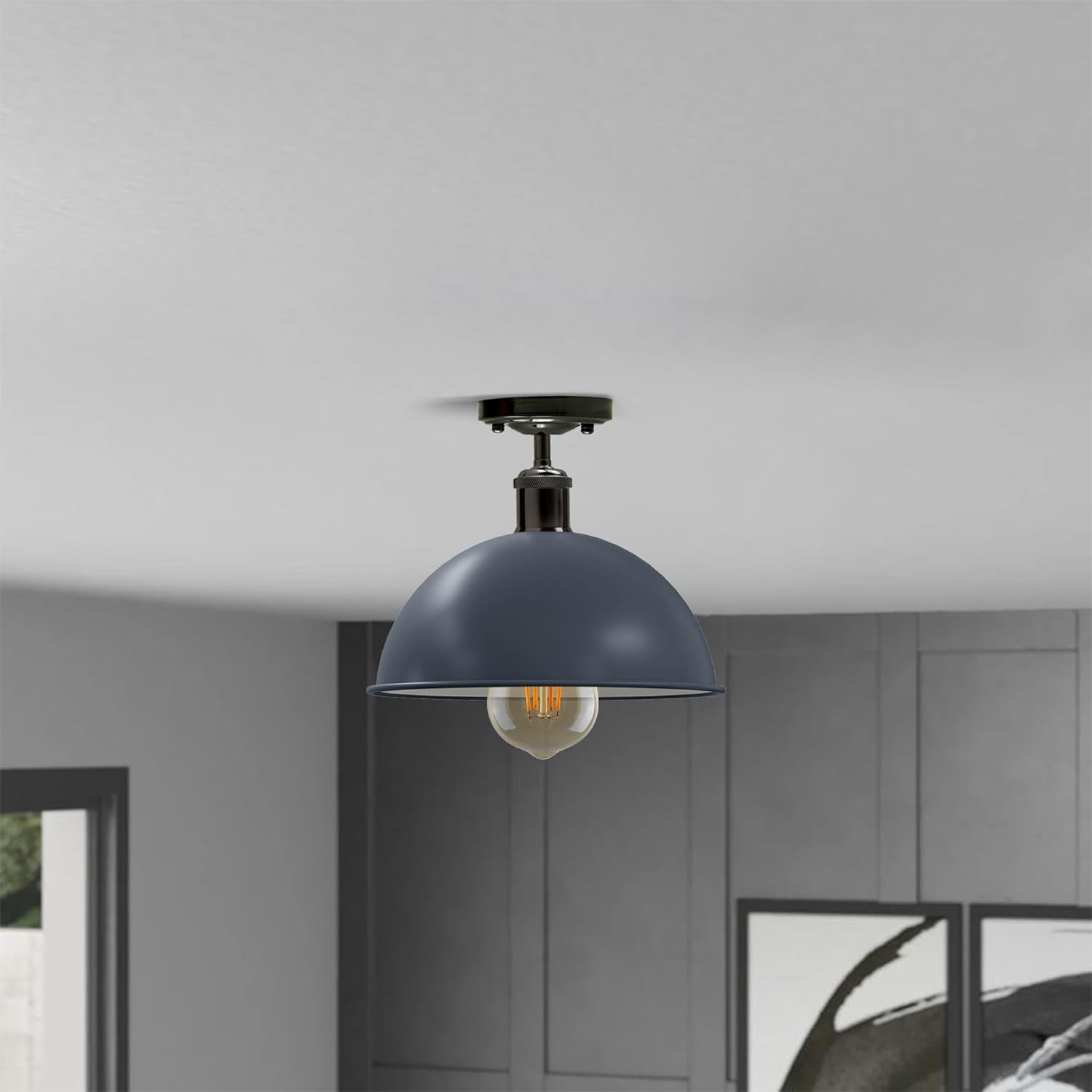 Metal Ceiling Light Modern Grey Dome Pendant Lampshade ~1635-1