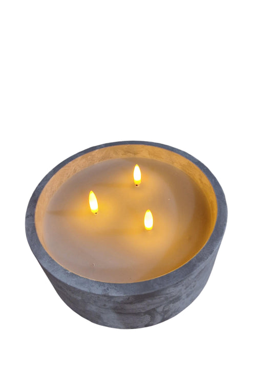 Led Cement Circular Candlepot 20x8cm-0