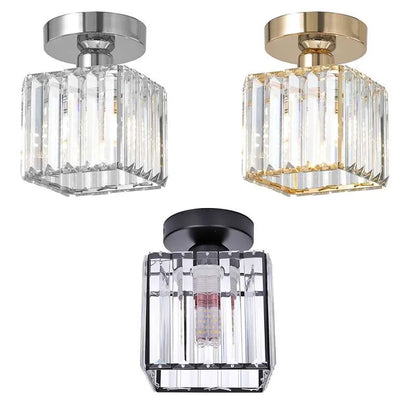 E27 Crystal Semi Flush Glass Square Fitting Ceiling Light Fixture~4506-3