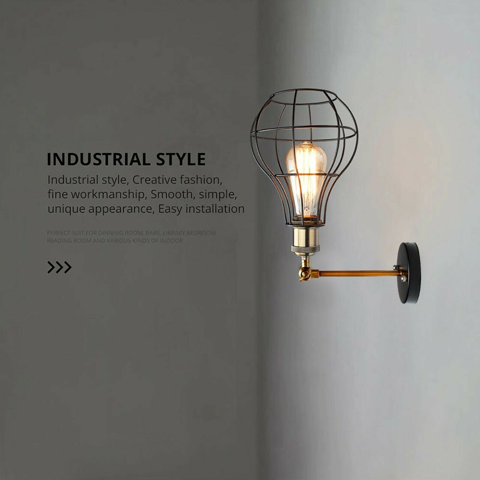 Vintage Industrial Wall Light with FREE Bulb Antique Retro Cage Adjustable Wall Sconce Lamp~2270-4