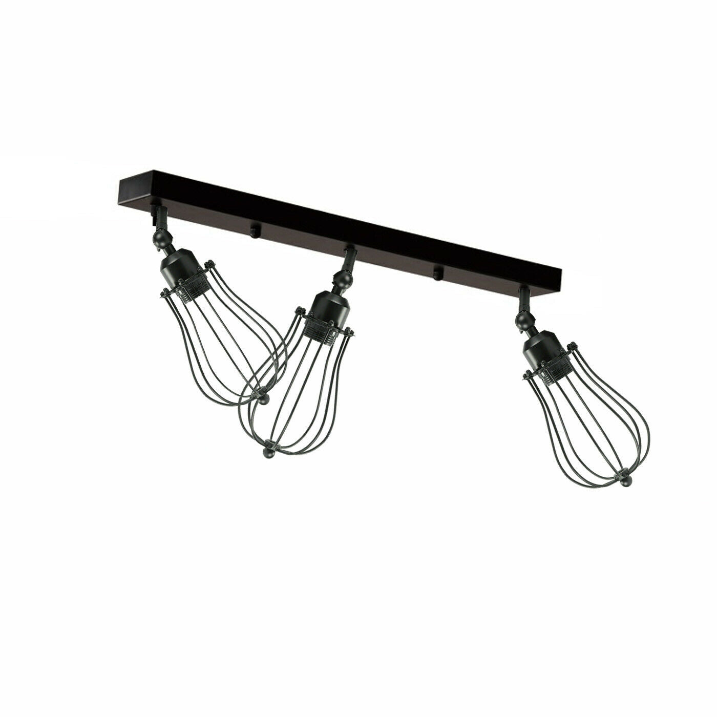 Vintage Industrial 3 Way Ceiling Bar Cage Lights Adjustable Matt Black E27 Bulb Lighting~2277-1