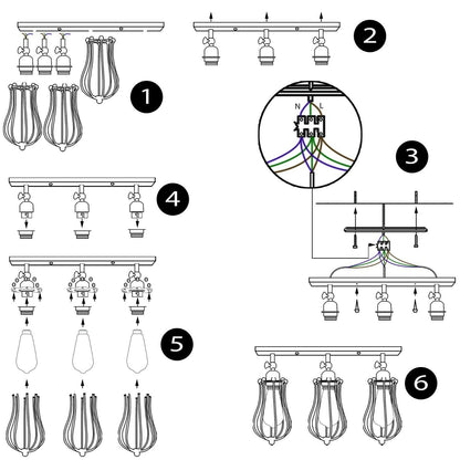 Vintage Industrial 3 Way Ceiling Bar Cage Lights Adjustable Matt Black E27 Bulb Lighting~2277-4