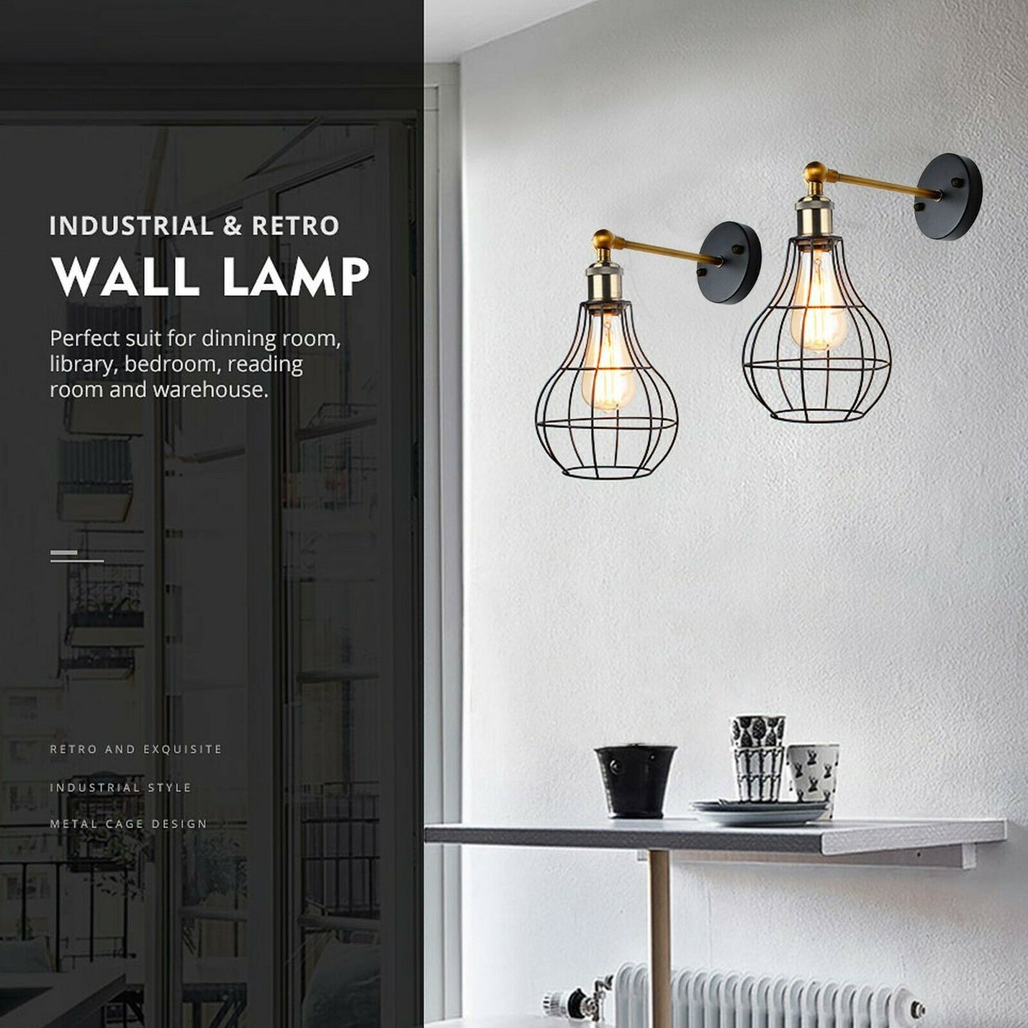 Vintage Industrial Wall Light with FREE Bulb Antique Retro Cage Adjustable Wall Sconce Lamp~2270-1