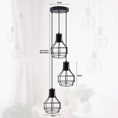 Industrial 3 Light Metal Cage Shade Hanging Pendant Light ~ 5125-1