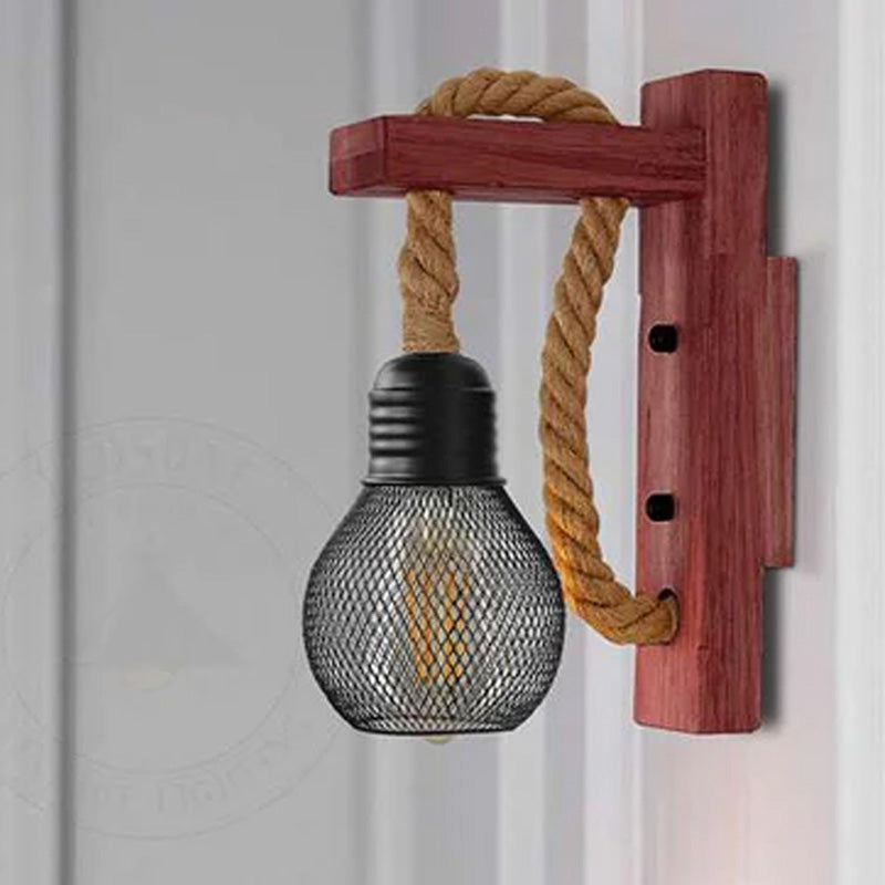 Industrial Rope Wall Lights and Sconces Wood Hemp Cord Accents~4571-0